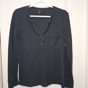 J.Crew Women's Black Waffle Knit Henley Shirt With Pocket, Size Small